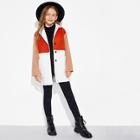 Shein Girls Single Breasted Color-block Coat