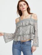 Shein Cold Shoulder Bell Sleeve Layered Floral Lace Top