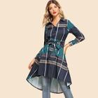 Shein Tie Waist Longline Plaid Shirt