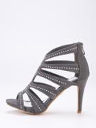 Shein Grey Faux Suede Caged Studded Peep Toe Pumps
