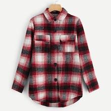Shein Single Breasted Flap Pocket Plaid Coat