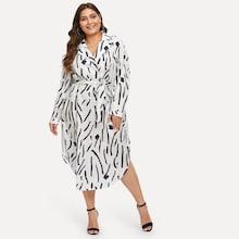 Shein Plus Notch Collar Tie Waist Wrap Dress