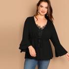 Shein Plus Layered Bell Sleeve Drawstring Waist Coat