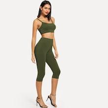 Shein Solid Cami Crop Top & Leggings Set