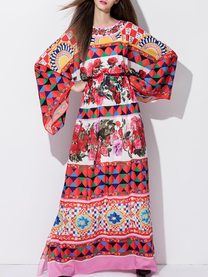 Shein Multicolor Elastic-waist Print Maxi Dress