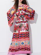 Shein Multicolor Elastic-waist Print Maxi Dress