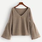 Shein V-neck Flounce Sleeve Sweater