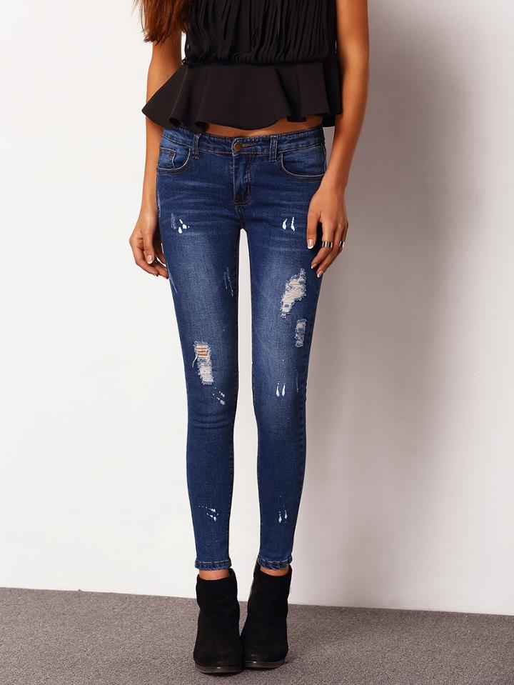 Shein Blue Ripped Slim Denim Pants