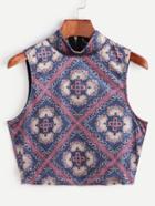 Shein Tribal Print High Neck Zipper Back Tank Top