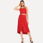 Shein Crop Tank Top & Shirred Waist Slit Skirt Set