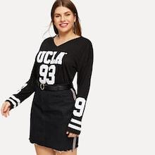 Shein Plus Letter And Flower Print Tee