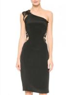Rosewe Glamorous One Shoulder Lace Splicing Black Knee Length Dress