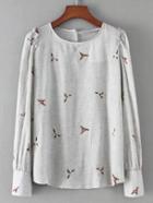 Shein Frill Detail Embroidered Blouse