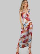 Shein Palm Leaf Print Surplice Wrap Dress