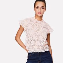 Shein Ruffle Sleeve Leaf Pattern Sheer Top