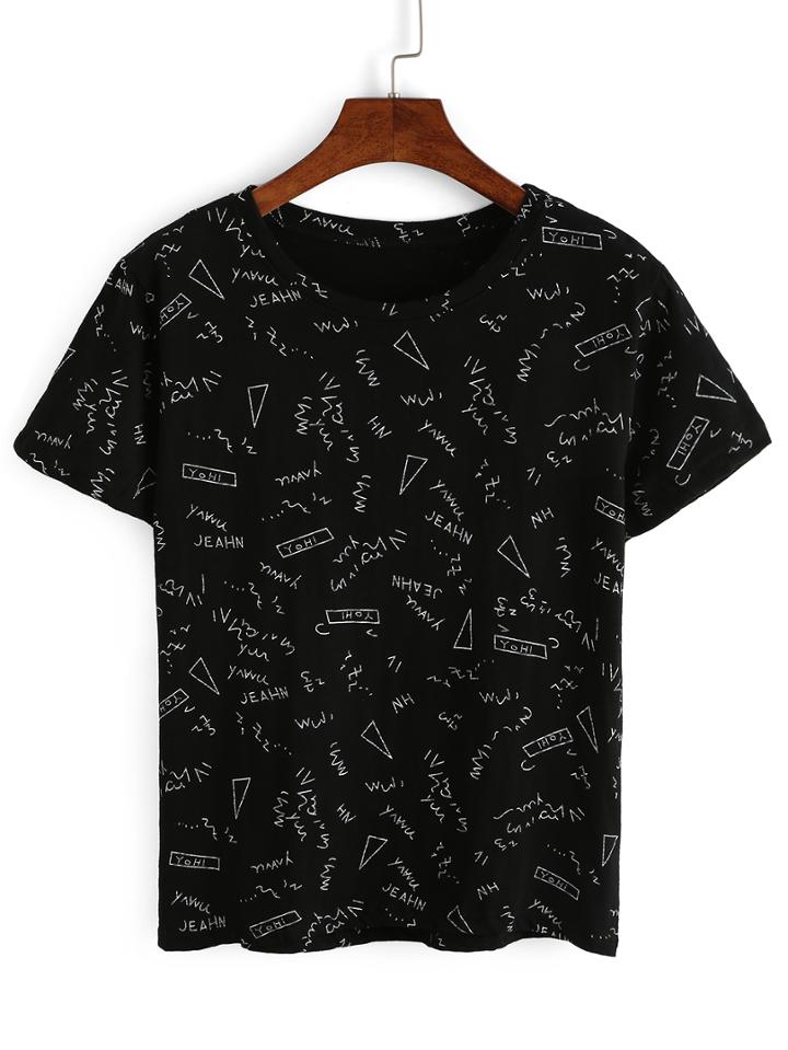 Shein Letter Graffiti Print T-shirt