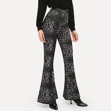Shein Leopard Print Flare Hem Jeans