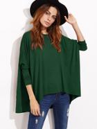 Shein Green Boat Neck Oversized Dolman Sleeve T-shirt