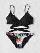 Shein Calico Print Wrap Bikini Set
