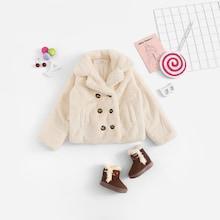 Shein Girls Double Button Fleece Jacket