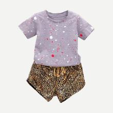 Shein Girls Paint Splatter Tee With Drawstring Shorts