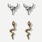 Shein Bull & Snake Detail Stud Earrings 2pairs