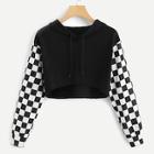 Shein Contrast Gingham Sleeve Hoodie