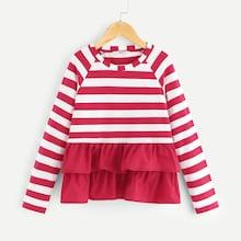 Shein Girls Ruffle Hem Striped Tee