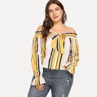 Shein Plus Knot Front Striped Off Shoulder Blouse