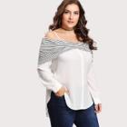 Shein Plus Contrast Striped Bow Open Shoulder Top