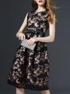 Shein Black Crew Neck Bowknot A-line Dress