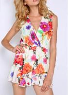 Rosewe Glamorous Sleeveless V Neck Summer Rompers With Print