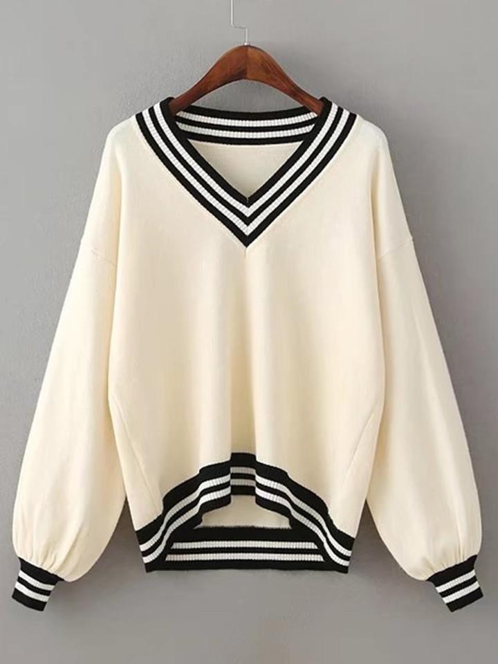 Shein Striped Trim High Low Sweater