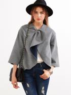 Shein Grey Knotted Collar Kimono Sleeve Double Face Coat