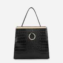 Shein Ring Detail Crocodile Embossed Pu Shoulder Bag
