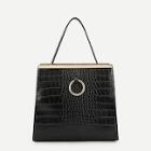 Shein Ring Detail Crocodile Embossed Pu Shoulder Bag