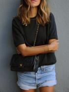 Shein Black Round Neck Casual Loose T-shirt