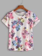Shein Floral Print Cuffed T-shirt