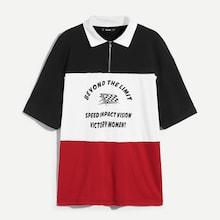 Shein Men Color Block Collar Letter Tee