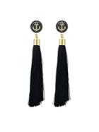 Shein Black Anchor Decoration With Long Tassel Drop Statement Earrings