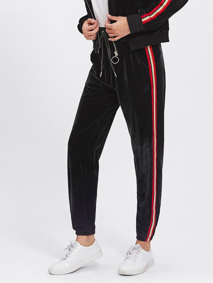 Shein Striped Side Velvet Sweatpants