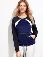Shein Colorblock Zipper Front Drawstring Sweatshirt