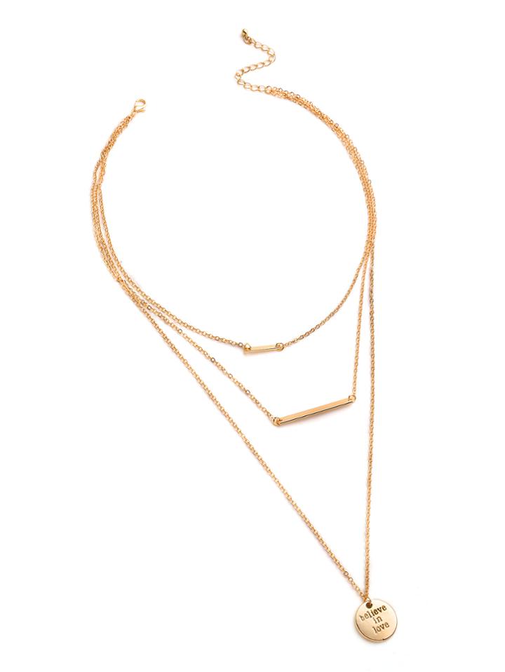 Shein Sequin And Bar Pendant Plated Layered Necklace