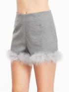 Shein Grey Faux Fur Trim Zipper Shorts