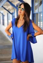 Shein Blues V Neck Split Sleeve Loose Chiffon Dress