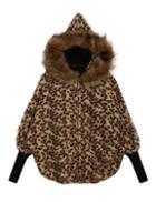 Shein Brown Hooded Leopard Batwing Coat