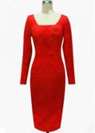 Rosewe Great V Back Slit Design Red Dress With Long Sleeve