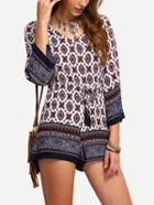 Shein Tribal Print Tassel-tied Romper