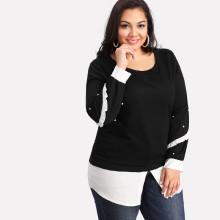 Shein Plus Contrast Panel Frill Trim Sweatshirt