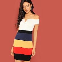 Shein V Cut Neck Colorblock Bodycon Dress